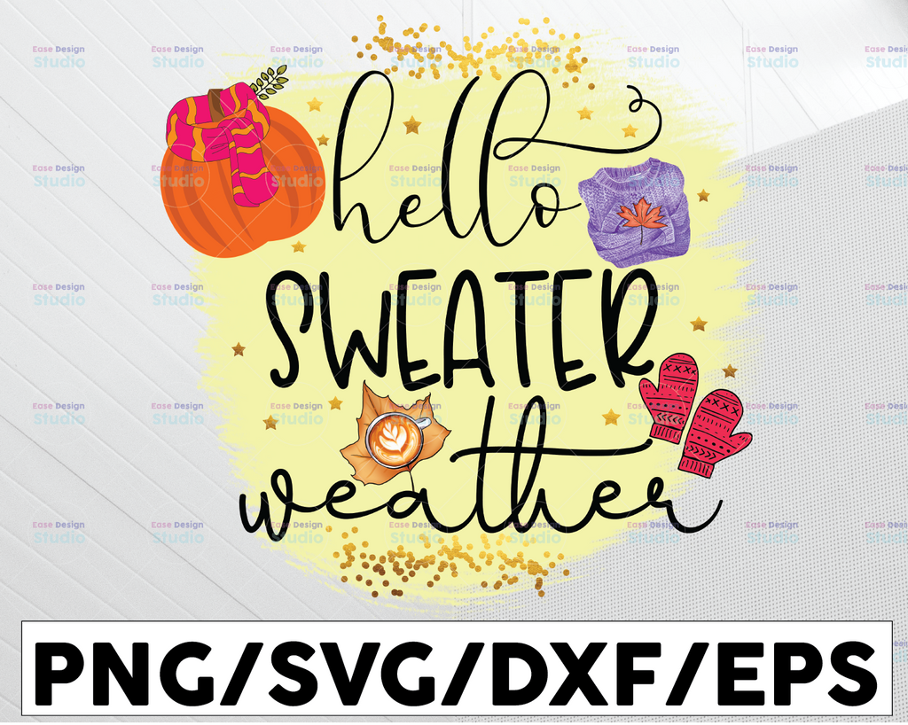 Hello Sweater weather PNG, Fall shirt Design, Autumn sublimation, Pumpkin png, pumpkin design, printable