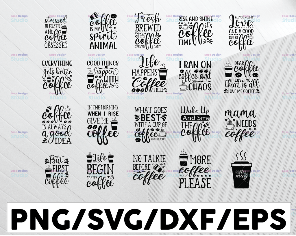 Coffee SVG Bundle, Coffee Lovers, Coffee Obsessed, Funny Coffee SVG, Caffeine Queen, Mug Svg, Coffee mug, Cut File Cricut