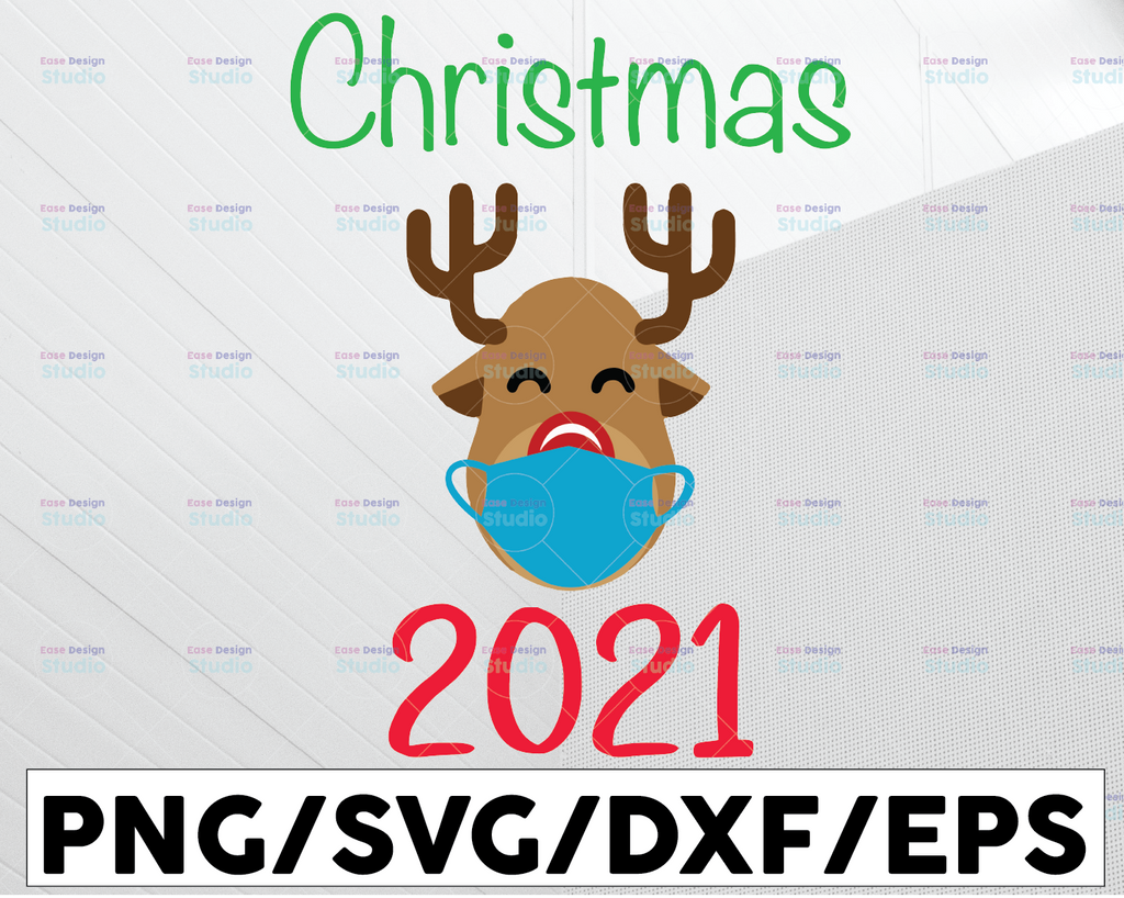 2021 christmas svg, the year we stayed home, Quarantined Christmas, Reindeer with mask svg, Christmas 2021 Svg Dxf png for Silhouette Cricut