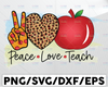 Peace Love Teach PNG, Apple Peace Love Teach PNG, Teal Apples Teacher Sublimation Download PNG, Sublimation Download, Teacher Instant Download
