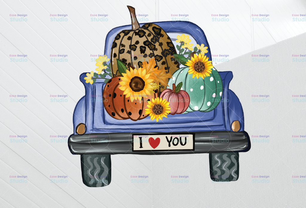 I Love You fall Truck PNG, Fall pumpkins sublimation Design Download, Fall truck with pumpkins for Sublimation printable DTG printing or screen print