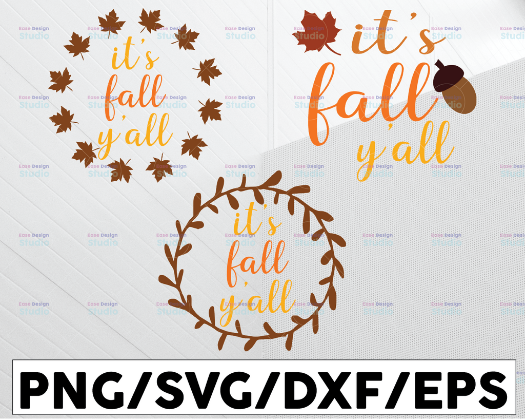 It's Fall Yall Circle SVG Sweater Weather, Falling Leaves, Pumpkins Fall shirt Design, Autumn svg