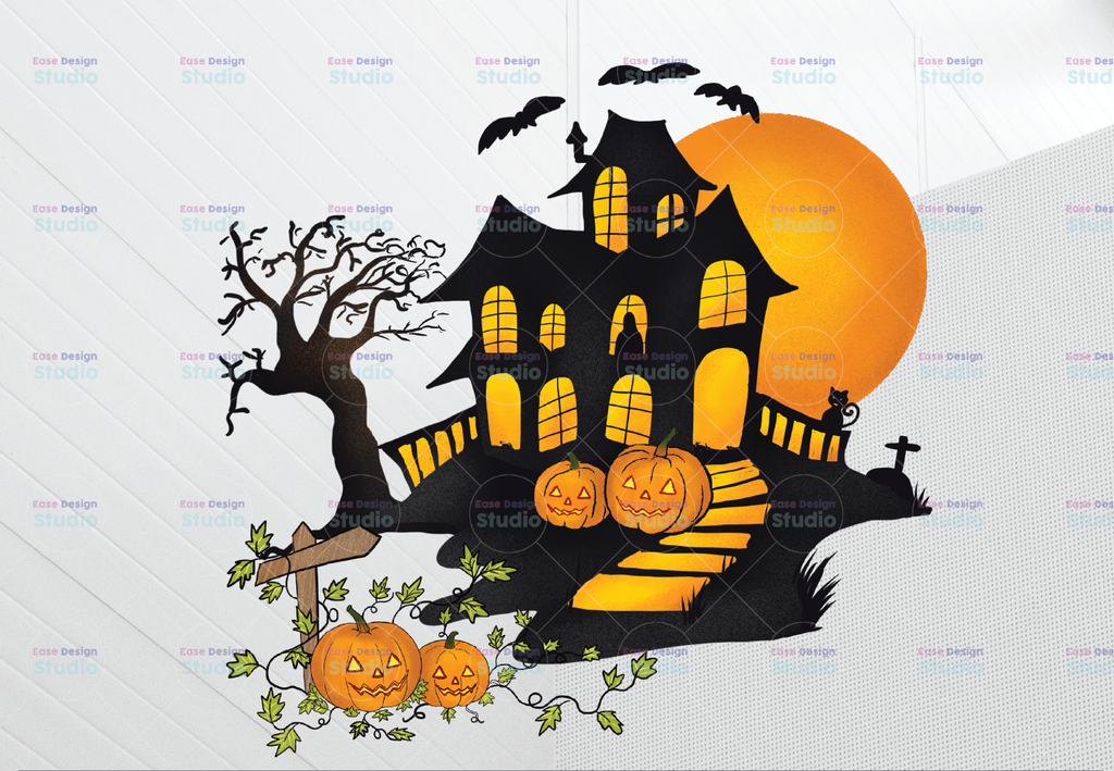 Halloween PNG for Sublimation Print Pumpkins Cute Jack o'Lantern Bat Witch Haunted House Fall Autumn PNG