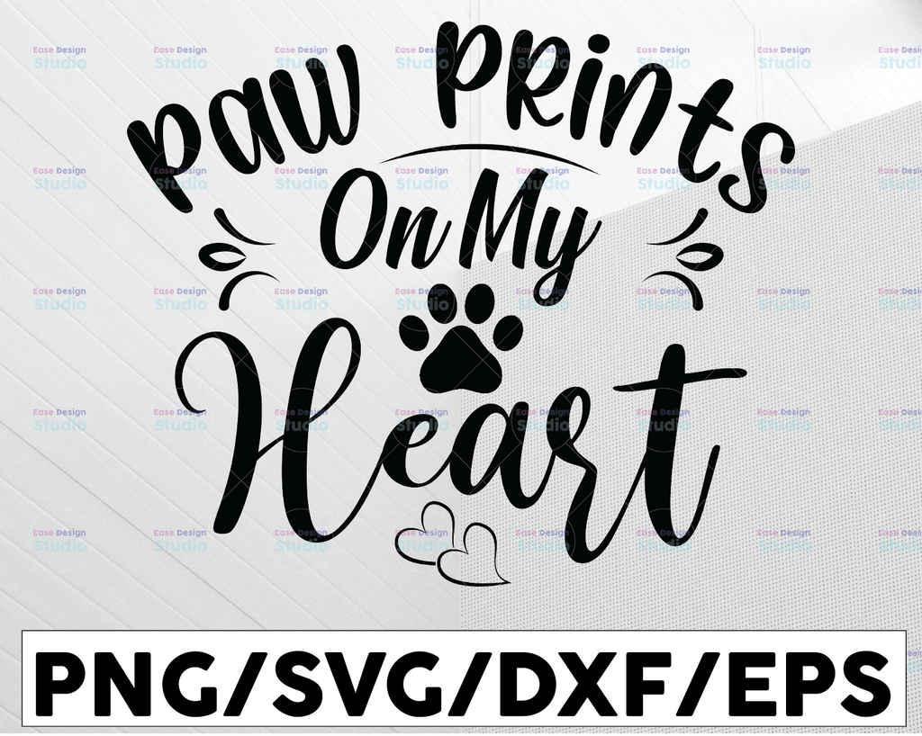 Paw prints on my heart SVG - Instant download - Printable cut file - Sublimation Design - Dog mom svg - Cat mama svg - Animal lover svg