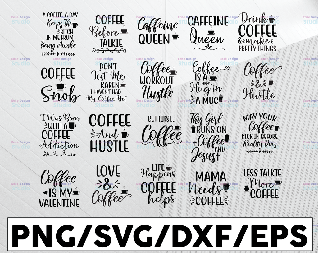 Coffee SVG Bundle, Coffee Lovers, Coffee Obsessed, Funny Coffee SVG, Caffeine Queen, Mug Svg, Coffee mug, Cut File Cricut