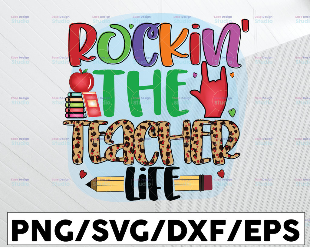 Rocking the Teacher Life Png, Back to school, Teaching Sublimation Design, PNG, Digital Download, Instant Download