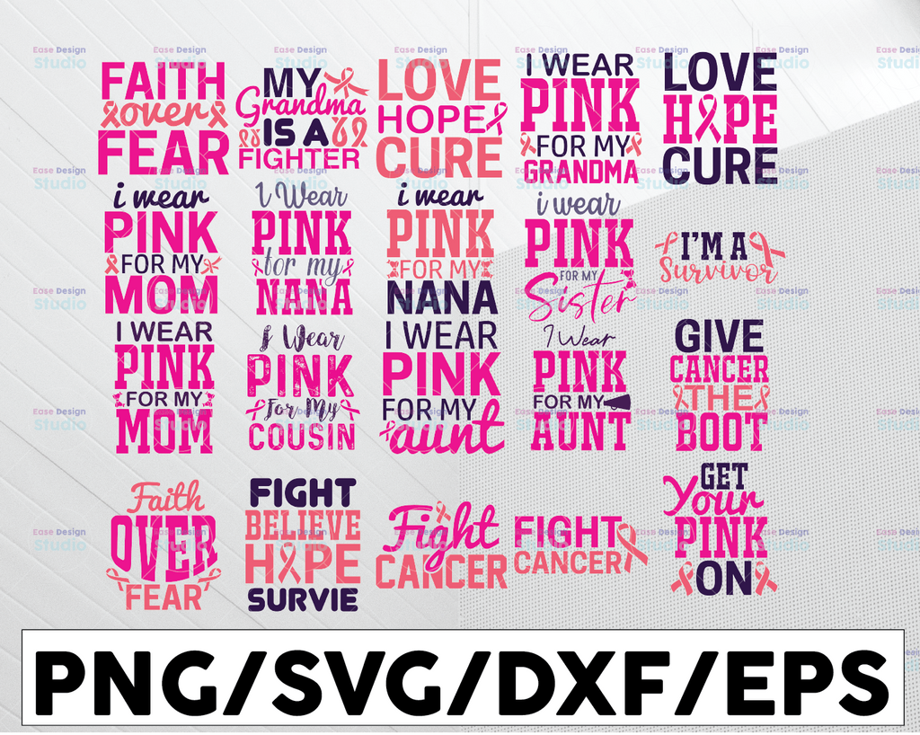 Breast Cancer SVG Bundle, Survivor Svg, Pink Ribbon Svg, Breast Cancer Svg, Fight Cancer Svg, cut files, Cricut, Silhouette, PNG