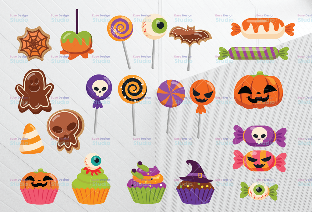 Halloween Candy PNG Bundle, Halloween Candy and Treats Clipart, Halloween Cupcakes Clipart, Halloween Treats, Candy Corn, Pumpkins