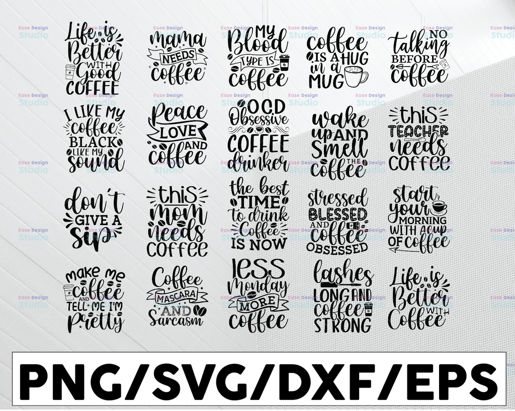 Coffee SVG Bundle, Coffee Lovers, Coffee Obsessed, Funny Coffee SVG, Caffeine Queen, Mug Svg, Coffee mug, Cut File Cricut