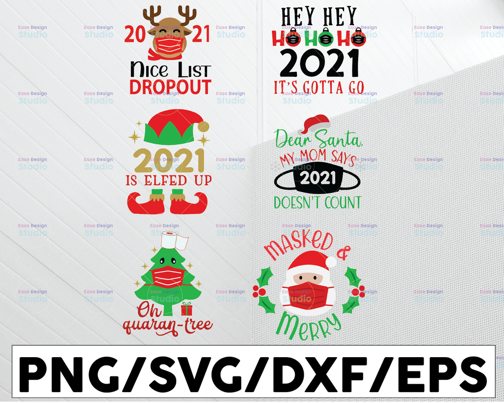 Christmas bundle Elf 2021 Christmas, Quaran-Tree lights tree, Mask Santa cut file, Christmas social distancing, cricut and silhouette,