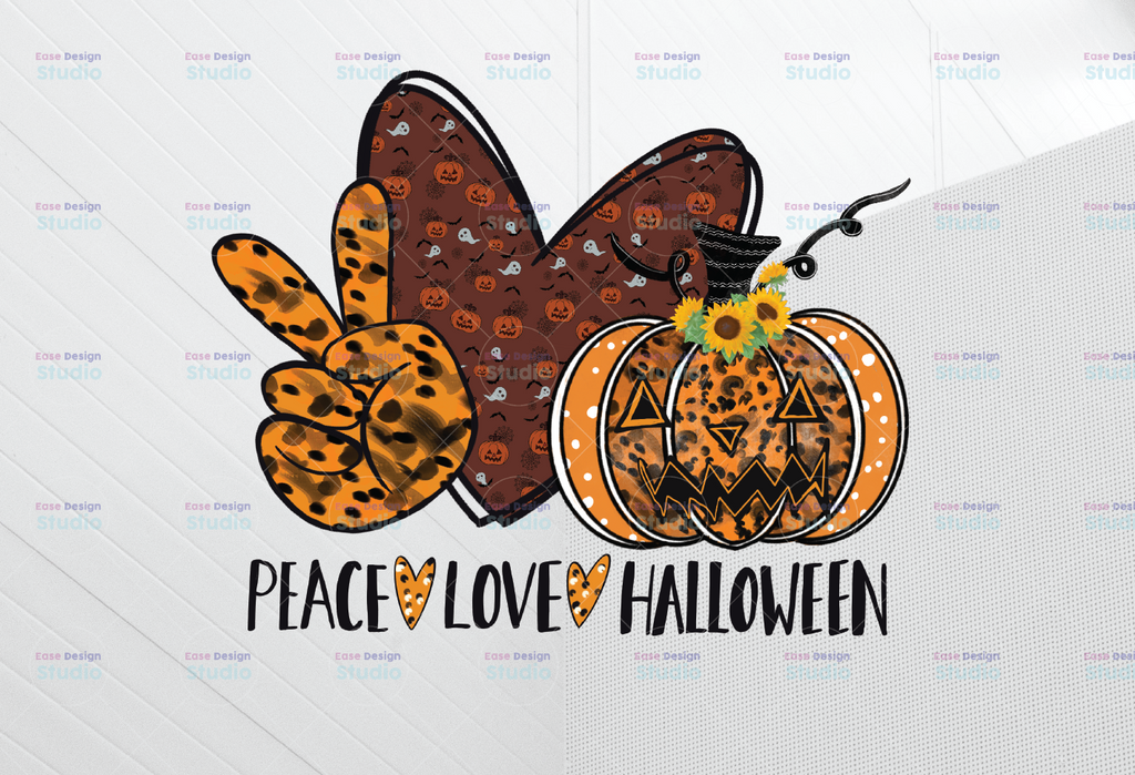 Peace Love Halloween PNG , Halloween PNG, Pumpkin Sublimation Png Design, Pumpkin Halloween png, Peace Love Halloween png