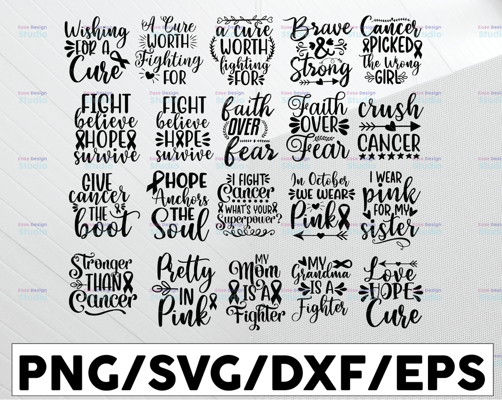 Breast Cancer SVG Bundle, Cancer Awareness SVG, Pink Ribbon Svg, Vector Printable Clipart, Cancer Shirt Print Svg, Silhouette