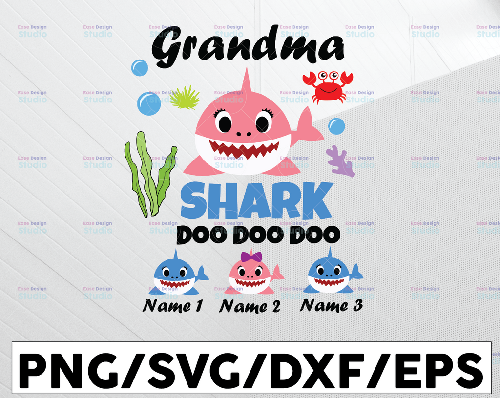 Personalized Name Grandma Baby Shark SVG,Shark Family svg, birthday family svg ,Grandma shirts design,Shark Girl,Cut Files,Digital File