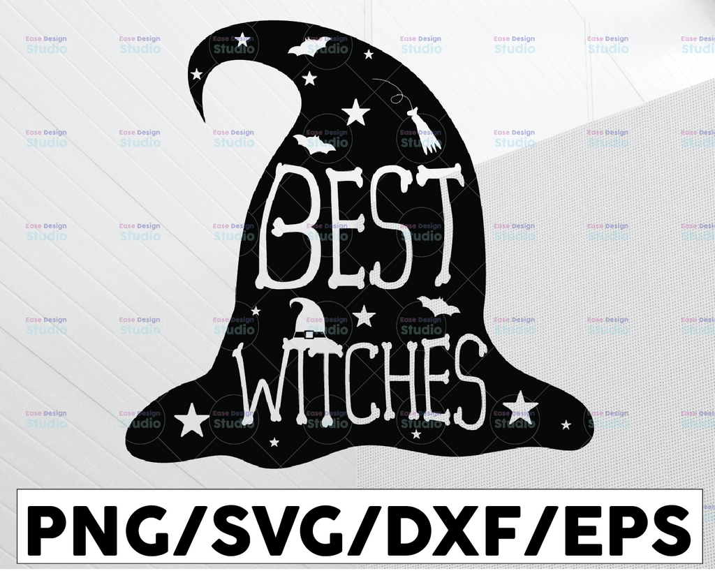 Best Witches SVG dxf, Witch Hat Halloween svg, Halloween Silhouette and Cricut Cut Design