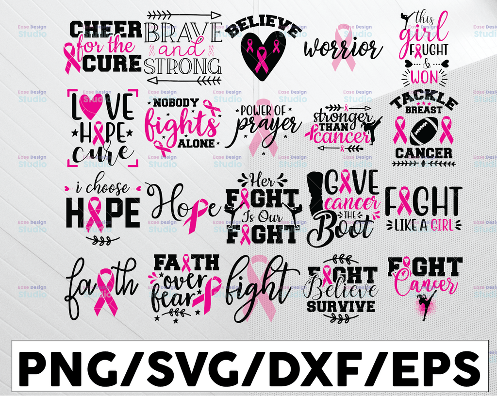 Breast Cancer SVG Bundle, Awareness Ribbon Svg, Breast Cancer Svg, Fight Cancer Svg, cut files, Cricut, Silhouette, PNG