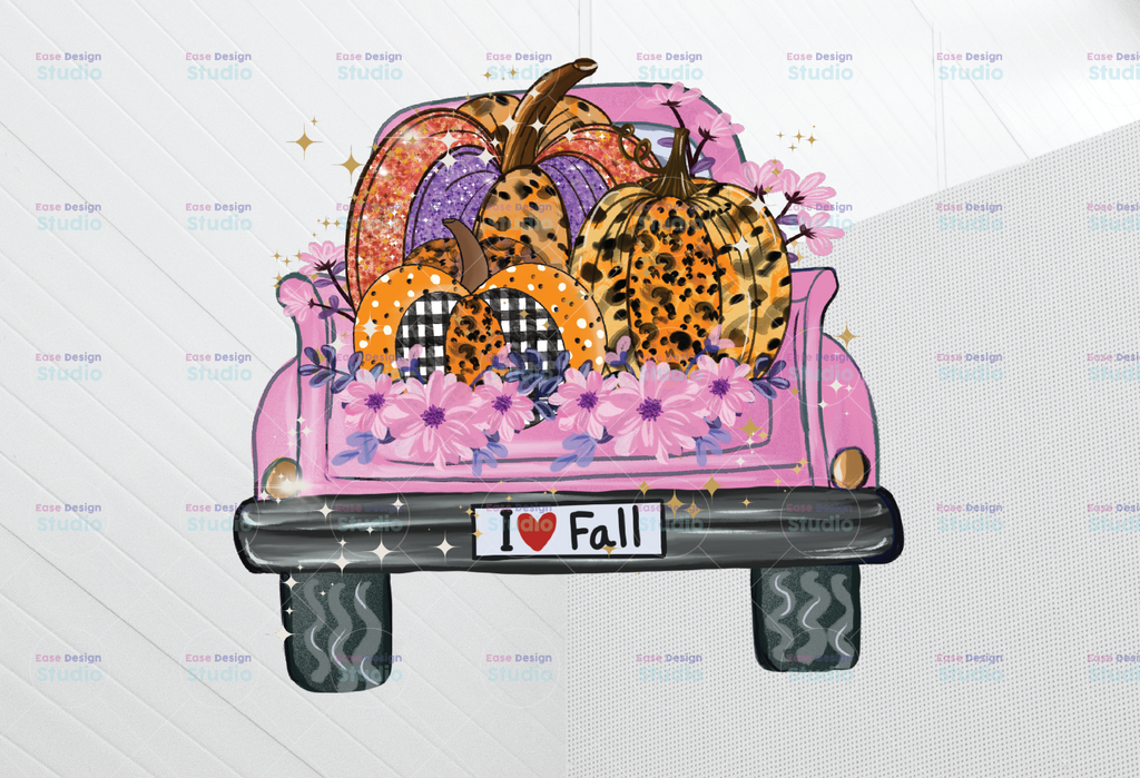 I Love Fall Png, Leopard Pumpkin png, Pink Truck Fall Sublimation Designs Downloads, Sublimation Graphics, Digital Download, Fall Truck Design