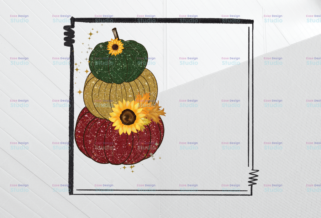 Glitter pumpkin frame PNG, Fall Halloween Pumpkin Glitter Sunflower Png instant download, sublimation graphics, clipart