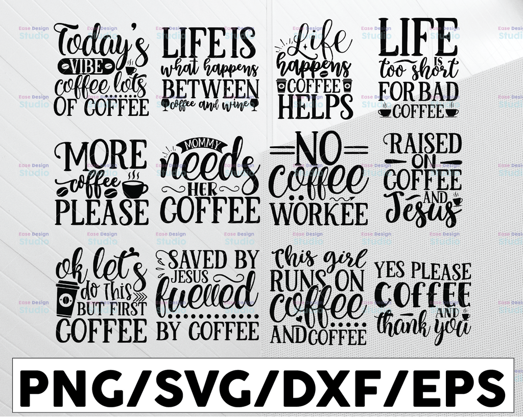 Coffee SVG Bundle, Coffee Lovers, Coffee Obsessed, Funny Coffee SVG, Caffeine Queen, Mug Svg, Coffee mug, Cut File Cricut