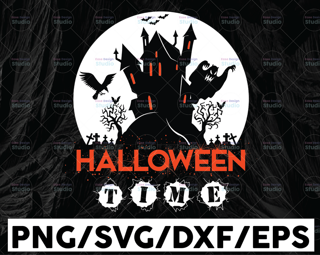 Halloween Time SVG, It's Halloween Time Svg, Silhouette Halloween svg, Witch Svg, Ghost svg, Halloween Quotes Clipart