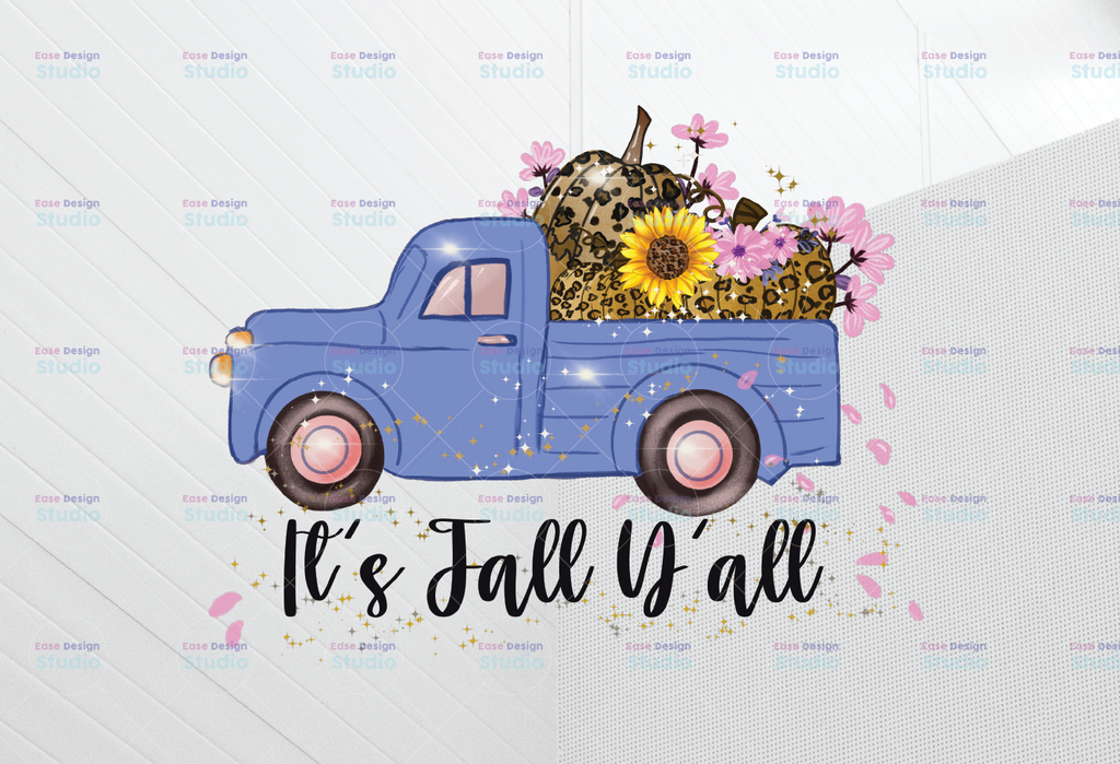 It's Fall Y'all PNG, Vintage Truck Pumpkin Cheetah Leopard Turquoise Autumn Digital Download, Sublimation Digital Download