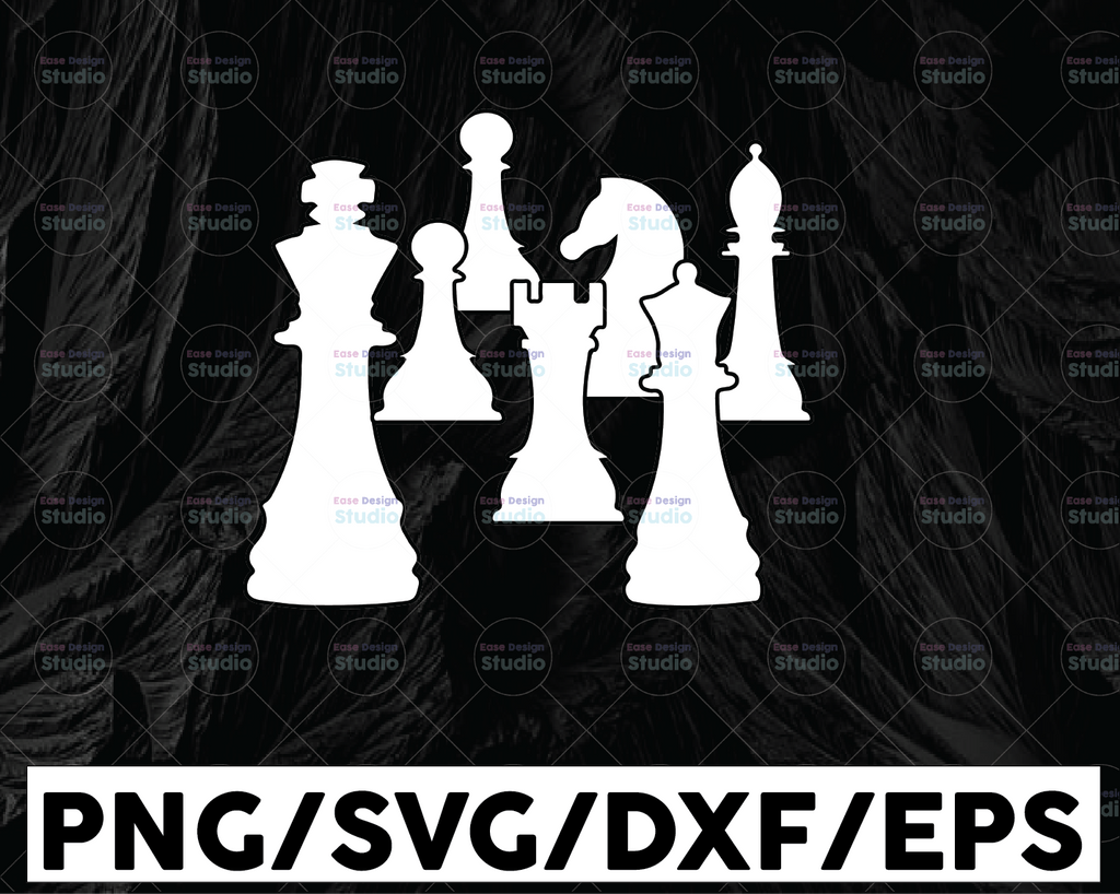 Chess Pieces White Chessboard Setup Board Game Strategy Player Club Competition SVG .PNG Clipart Vector Cricut Cut Cutting
