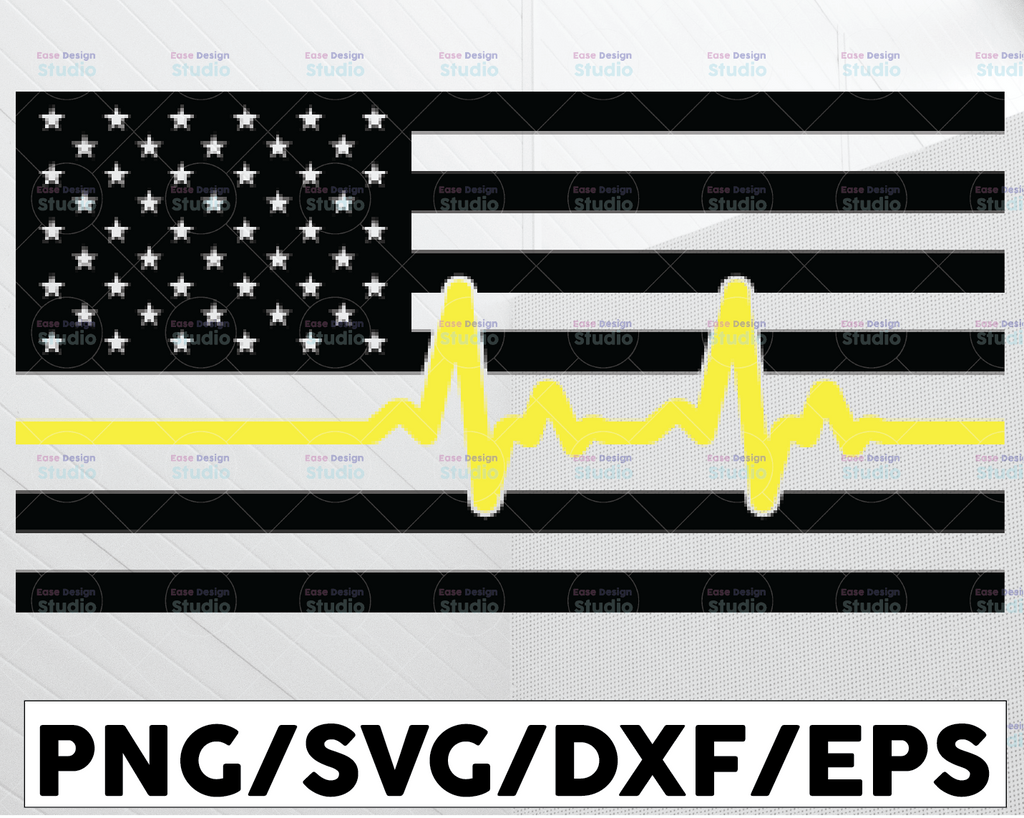 911 Dispatcher Thin Gold Line Flag, dispatcher heart beat flag svg pdf png cutting files for silhouette or cricut