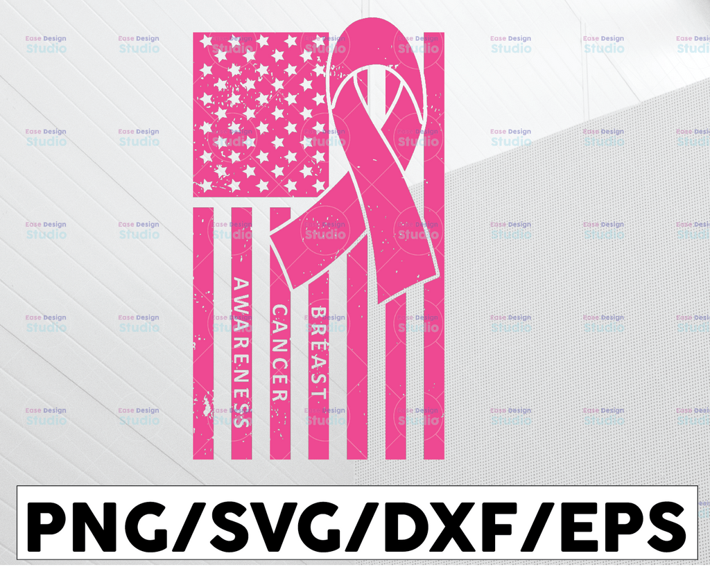 Breast Cancer Awareness Flag SVG, Distressed Flag SVG, Pink Ribbon, cancer awareness svg cut file for cricut, png, eps, clipart