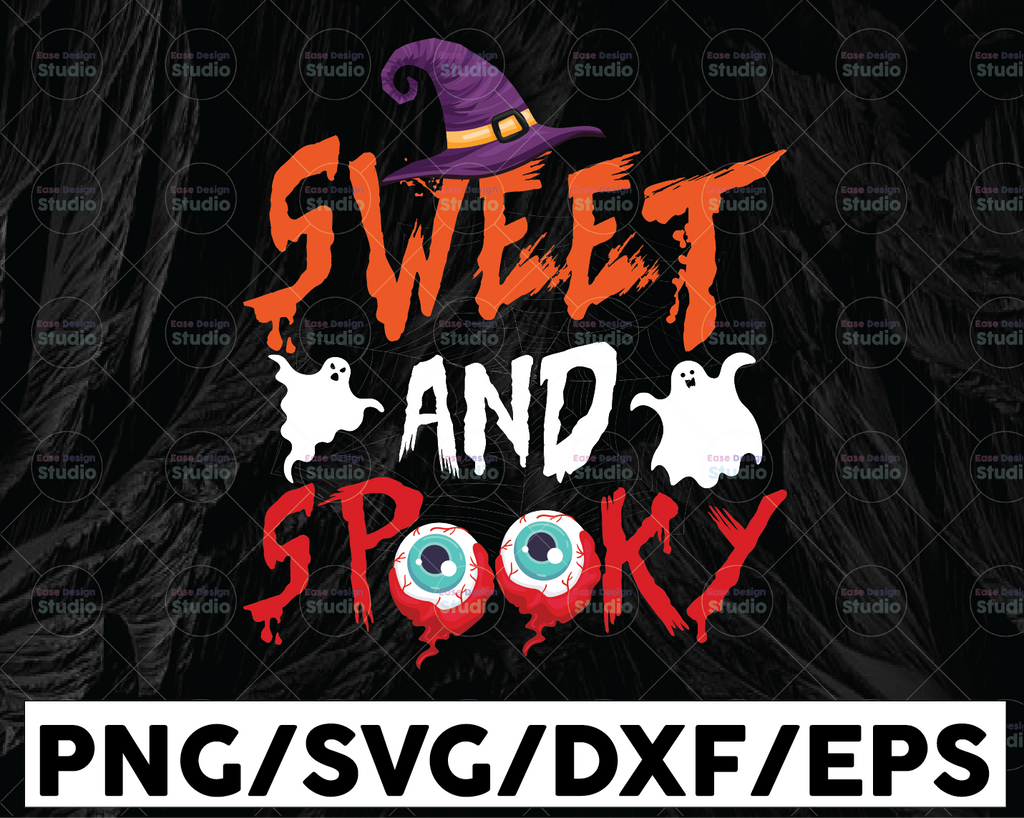 Sweet And Spooky PNG, Halloween Png, Halloween Witch Hat, Halloween Tshirt Design, Download Svg, Dxf, Png, Eps, Pdf