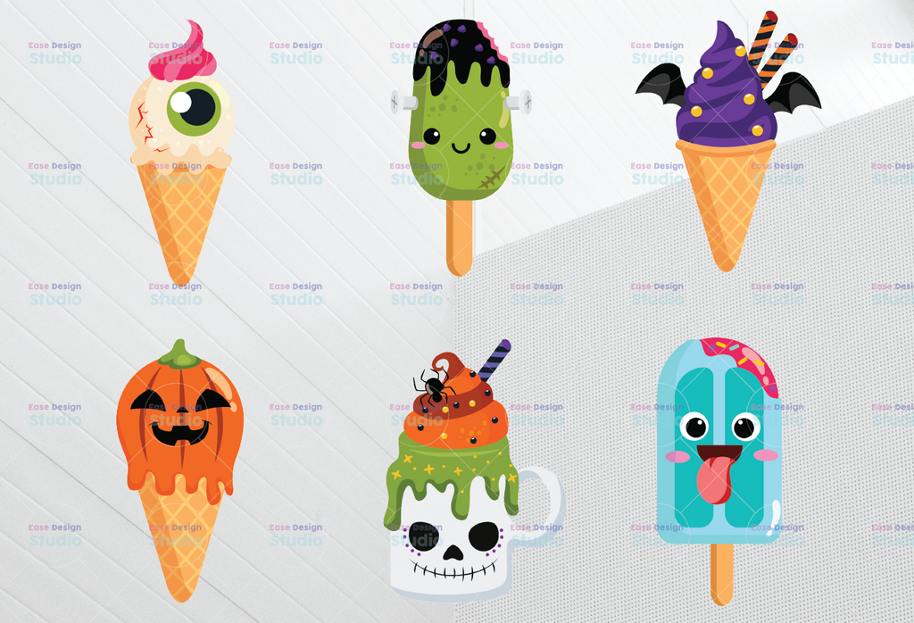 Ice Cream PNG Bundle, Halloween Ice Cream Clip Art, Graphics Bundle, Ice Cream Clipart