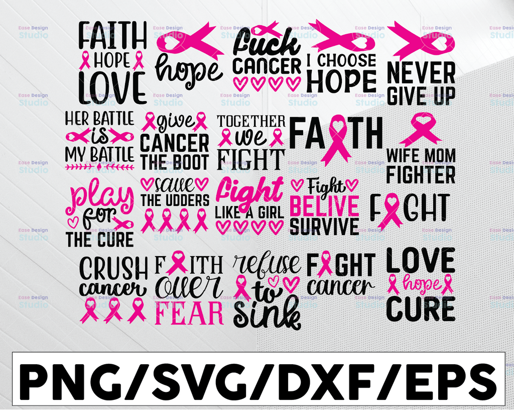 Cancer Awareness SVG Bundle, Breast Cancer SVG Cut Files,Pink Ribbon Svg, instant download, printable vector clip art, Awareness Prints