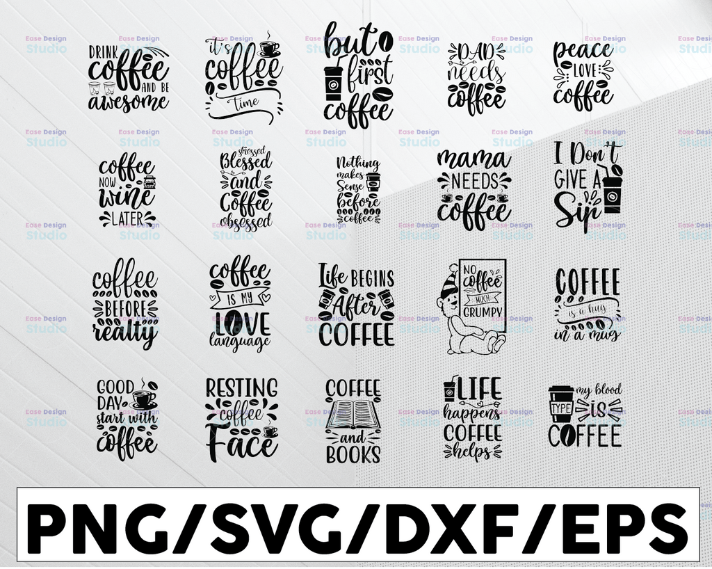 Coffee SVG Bundle, Coffee Lovers, Coffee Obsessed, Funny Coffee SVG, Caffeine Queen, Mug Svg, Coffee mug, Cut File Cricut