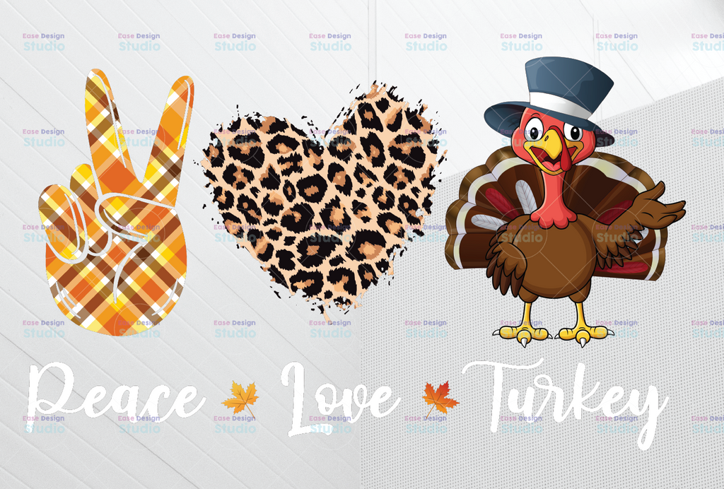 Peace Love Turkey Sublimation PNG File, Thanksgiving Clipart, Turkey PNG Download, Happy Fall, Happy Thanksgiving Shirt Design