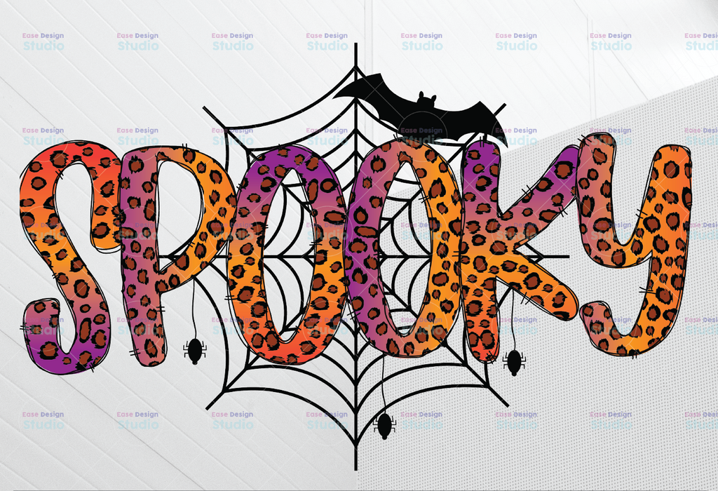 Spooky PNG, Halloween png for sublimation, leopard font, spider web and bat png, sublimation print,fall digital design