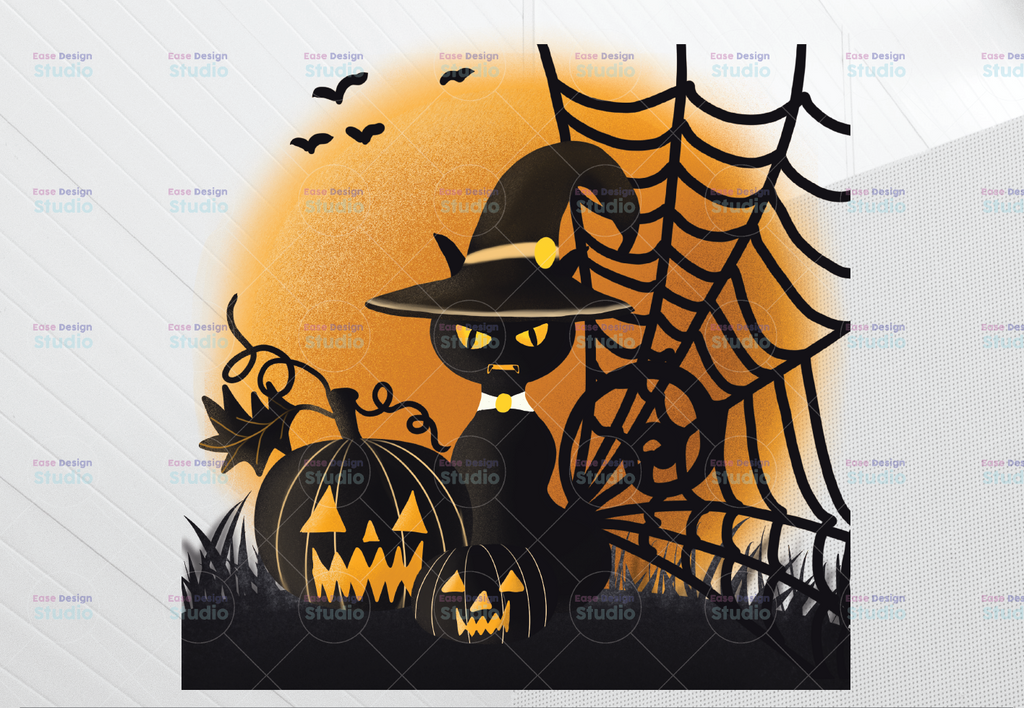 Murderous Black Cat Png, Halloween Cat Png, Pumpkin and spider web, Horror Character Team, Black Cat and Moon, PNG/ Sublimation Printing