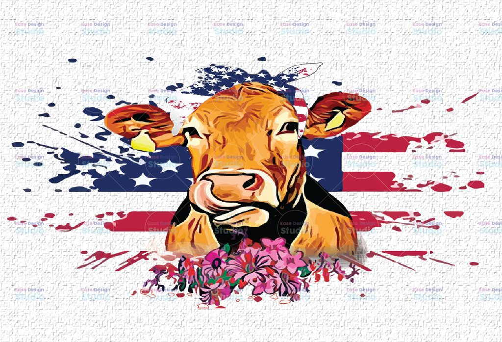 Highland Cow With USA 4th July bandana  PNG | Hand Drawn | Sublimation PNG | Digital Download