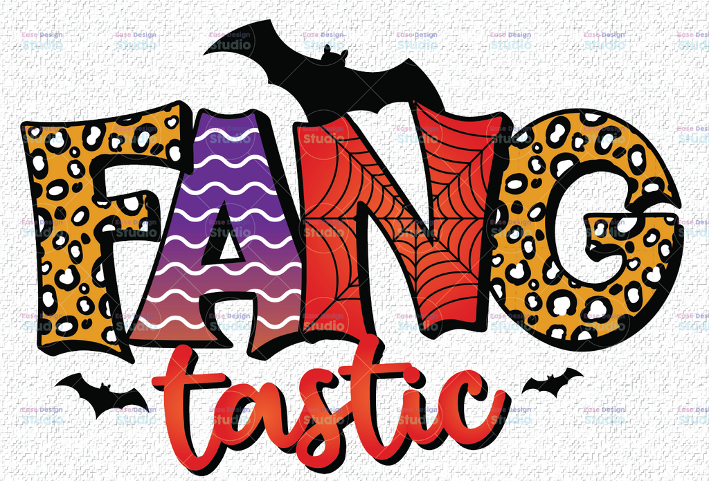 Fangtastic PNG, Fantastic Bat Halloween Plaid Clipart PNG Digital Download Sublimation Design