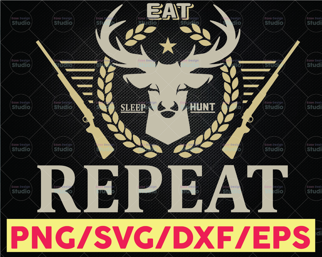 Eat sleep Hunt repeat SVG - Printable cut file - Hunting svg  SVG - Hunting decal svg - Deer head svg