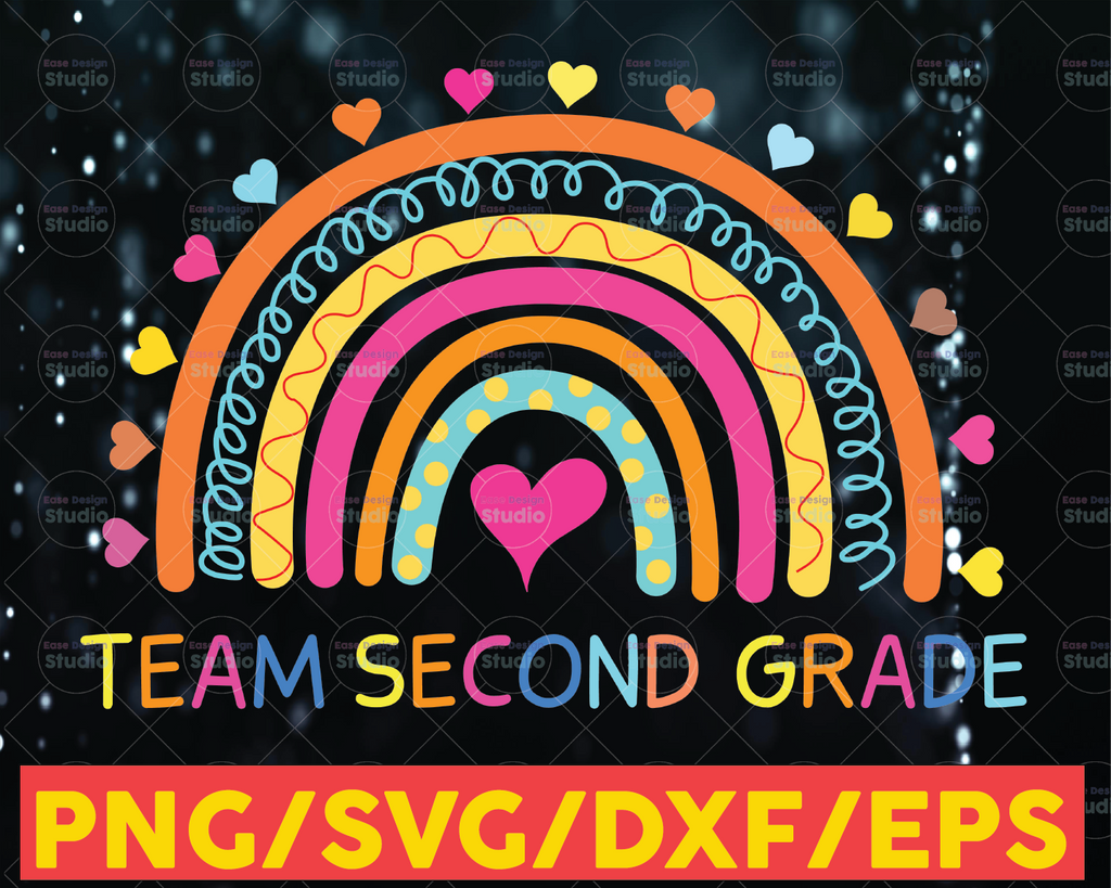 Team Second Grade Rainbow Svg,  Back to School Svg, Teacher Rainbow, Pencil, Kids Silhouette Png Eps Dxf Decal Digital Cut File