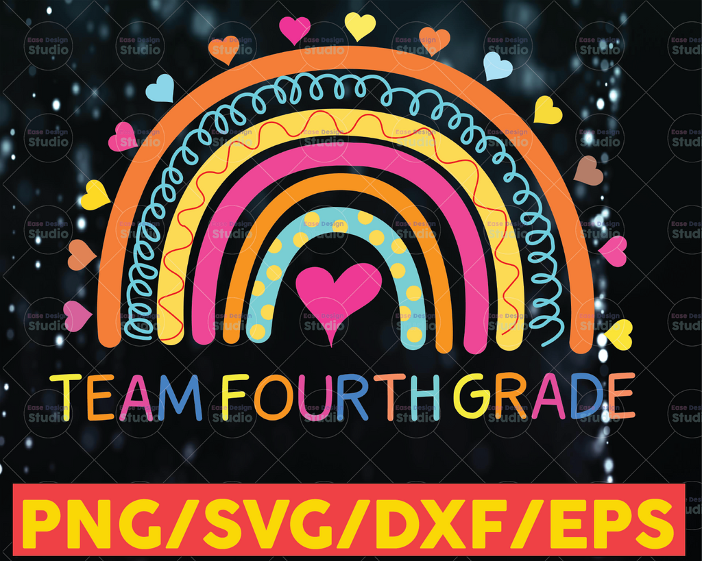Team Fourth Grade Rainbow Svg,  Back to School Svg, Teacher Rainbow, Pencil, Kids Silhouette Png Eps Dxf Decal Digital Cut File