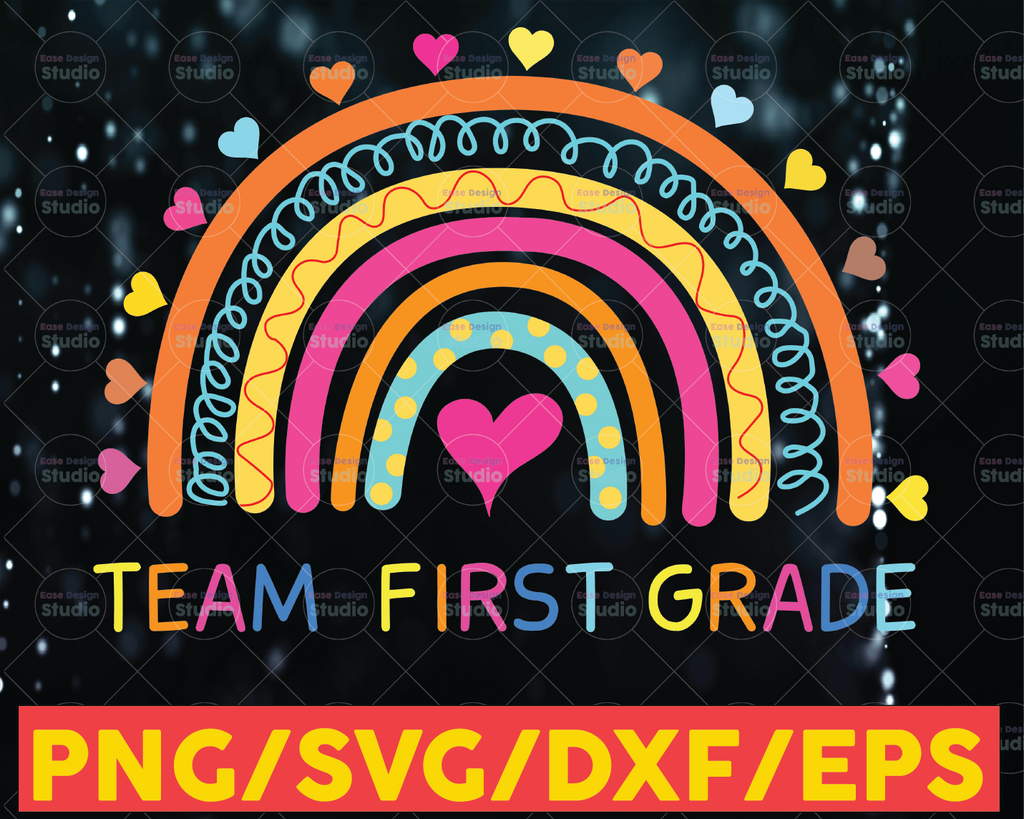 Team Frist Grade Rainbow Svg,  Back to School Svg, Teacher Rainbow, Pencil, Kids Silhouette Png Eps Dxf Decal Digital Cut File