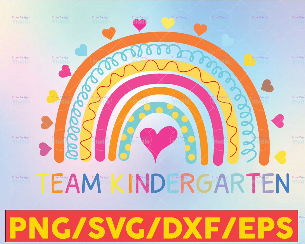 Team Kindergarten Rainbow Svg,  Back to School Svg, Teacher Rainbow, Pencil, Kids Silhouette Png Eps Dxf Decal Digital Cut File