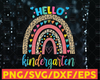 Hello kindergarten png, Leopard rainbow png, Cute Back to School sublimation designs downloads, Teacher, Kids, First Day shirt girl PNG file