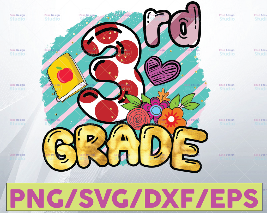 3rd Grade Colorful PNG Print File for Sublimation, Third Grade glitter, School Designs, Back to School Png