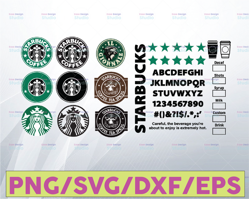 Starbucks Font and Logo SVG TTF OTF Bundle Old and Il Giornale Coffee Cup Clipart Template Alphabet Numbers Instant Digital Download Eps Png