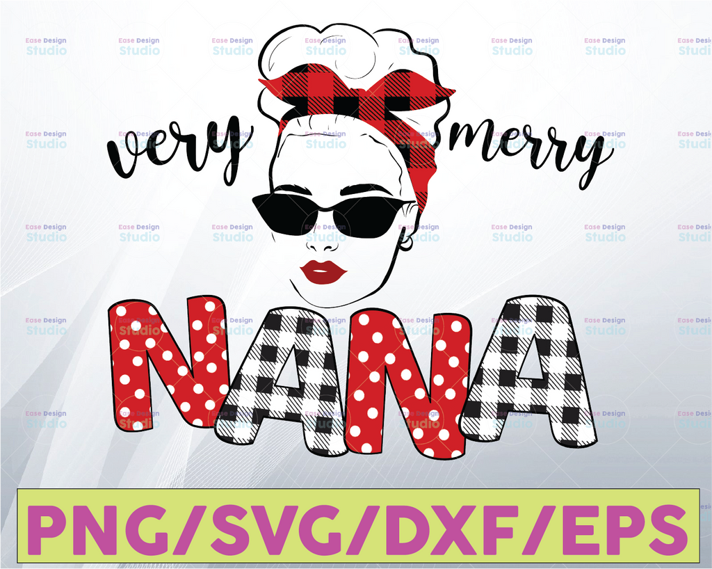 Merry Christmas Nana Family Matching Red Plaid Wink Eyes Sunglasses messy Bun Sublimation PNG Files Digital Art