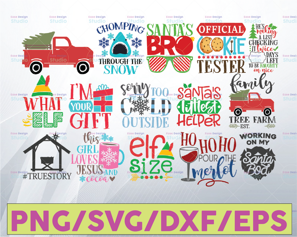 Christmas Bundle of 58 svg eps png dxf cutting files for silhouette cameo cricut, Santa, Christmas, Baby, Elf, Reindeer, Holiday, Christian