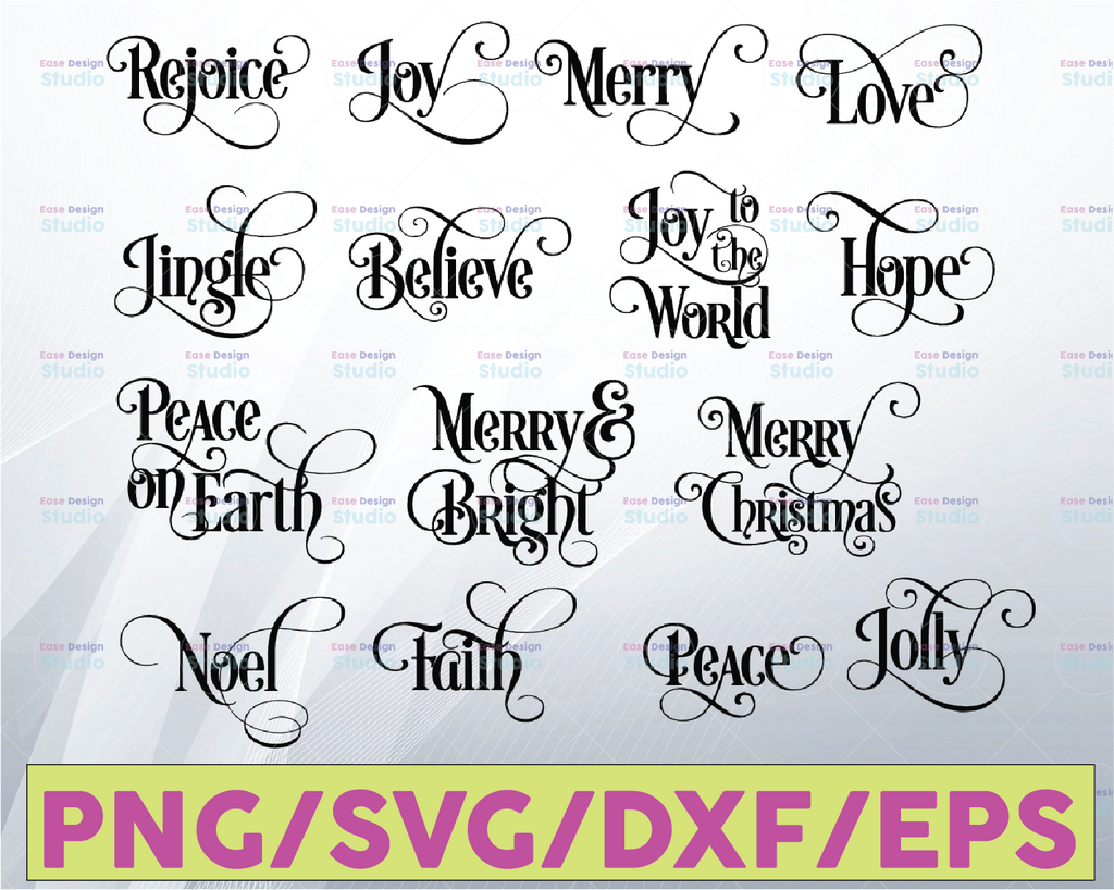 Christmas words ornament Svg, Believe Svg, Holiday Svg, Winter Svg, Merry Christmas SVG Bundle Vinyl Cricut Silhouette Htv Cut Files DXF Png