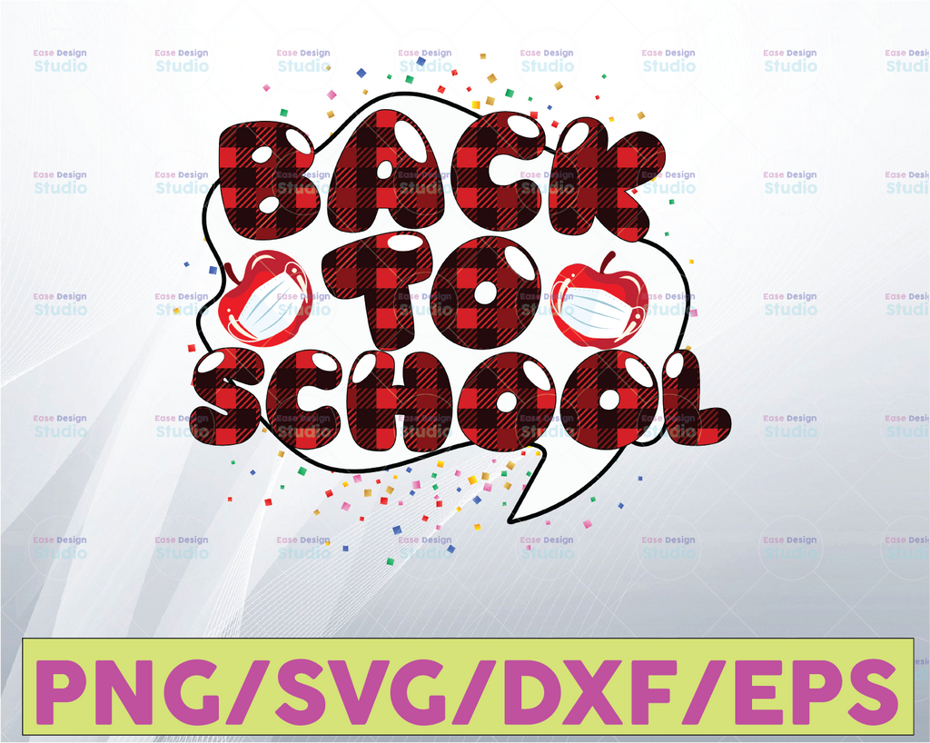 Back To School SVG buffalo plaid , Teacher Svg, 100th days of school, quanrantine svg, Book, Kids Silhouette Png Eps Dxf Digital Cut File