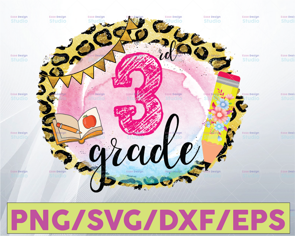 Back to school, Third grade leopard clipart, first day of school,  PNG file for sublimation, 3rd grade printable