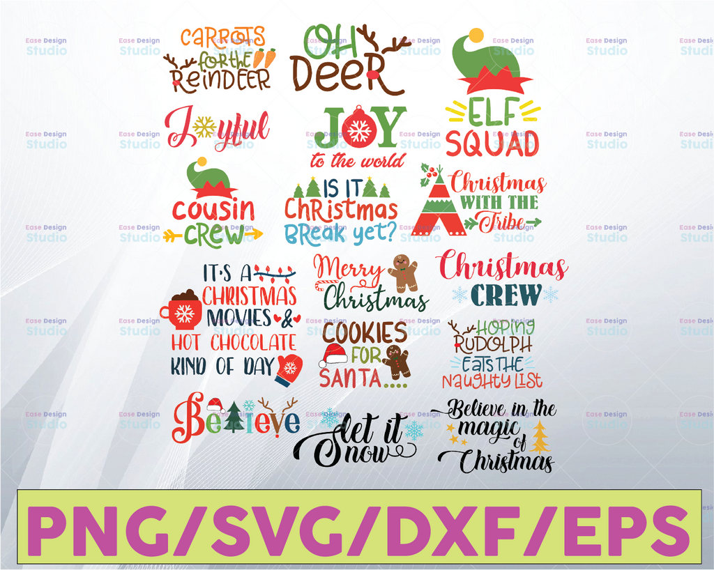 Christmas svg bundle, Kids christmas svg files, Christmas sayings svg, Quote, Santa, Reindeer, Elf, Believe, Family, Rudolph, SVG, PNG, DXF